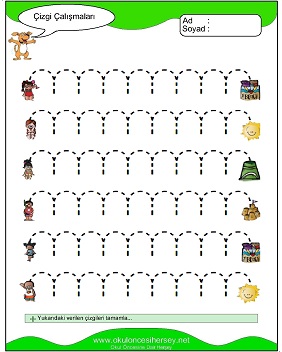 okul öncesi çizgi çalışma sayfaları